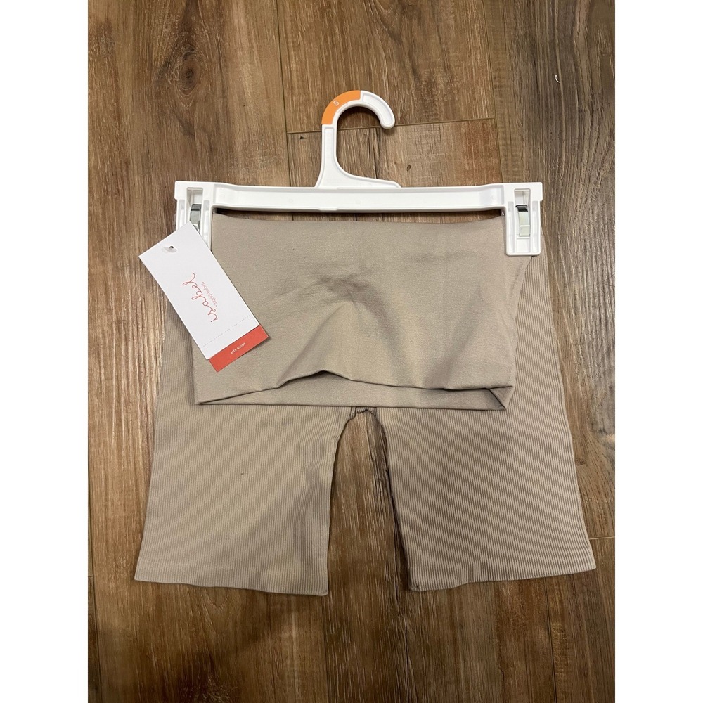 Isabel Maternity Ingrid & Isabel Seamless Ribbed Bike Shorts Taupe Tan Small NWT